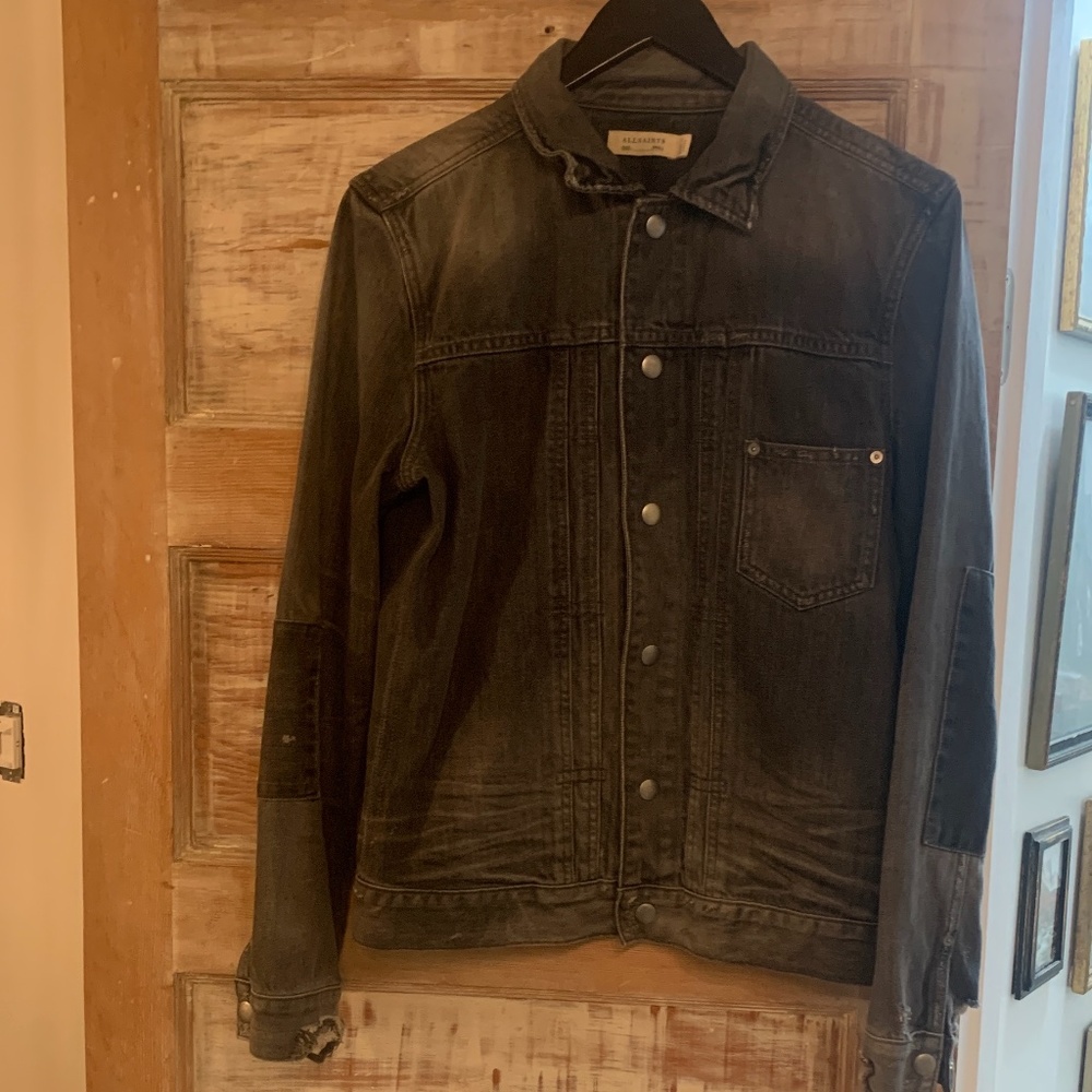 All Saints Grey distressed denim jacket